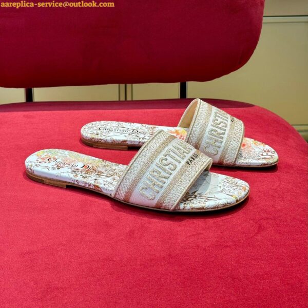 Replica Dior Dway Slides In Gold Jardin Botanique Embroidered Cotton 5