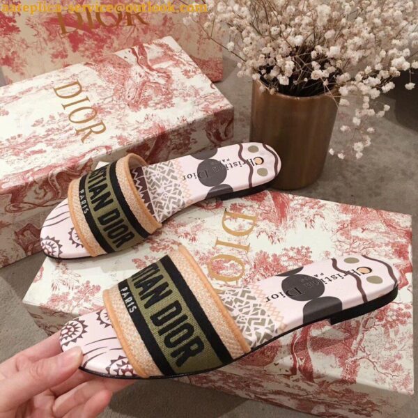 Replica Dior Dway Slides In Geometric Motif Embroidered Cotton 13