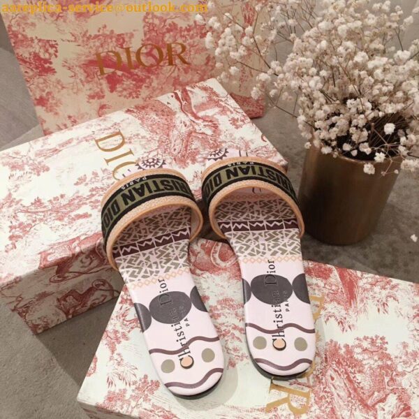 Replica Dior Dway Slides In Geometric Motif Embroidered Cotton 14