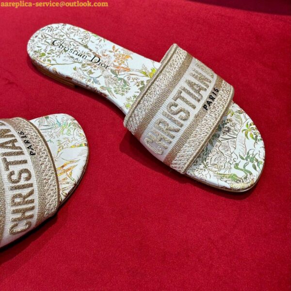 Replica Dior Dway Slides In Gold Jardin Botanique Embroidered Cotton 7