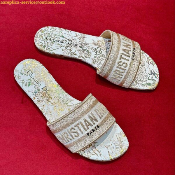 Replica Dior Dway Slides In Gold Jardin Botanique Embroidered Cotton 8