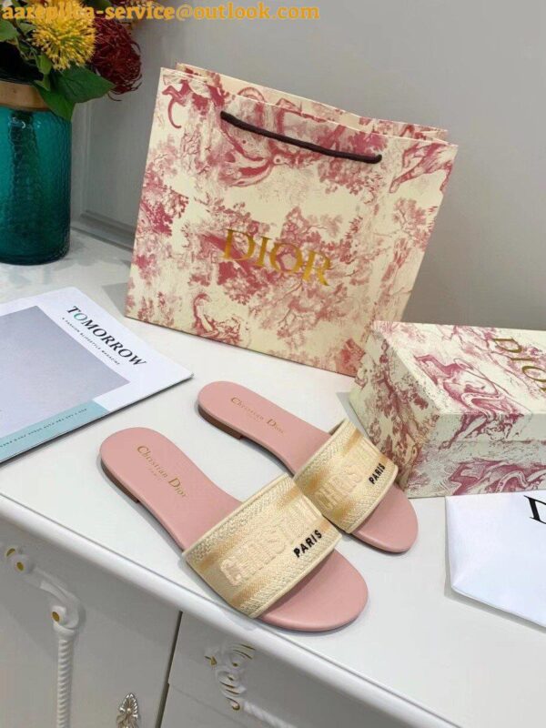 Replica Dior Dway Slides In Gold-Tone Metallic Thread Embroidered Cotton 3