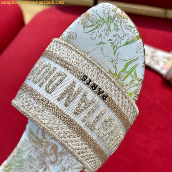 Replica Dior Dway Slides In Gold Jardin Botanique Embroidered Cotton 10