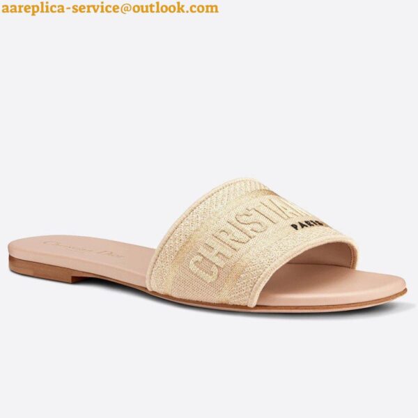 Replica Dior Dway Slides In Gold-Tone Metallic Thread Embroidered Cotton 7