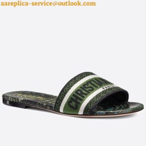 Replica Dior Dway Slides In Green Animals Embroidered Cotton