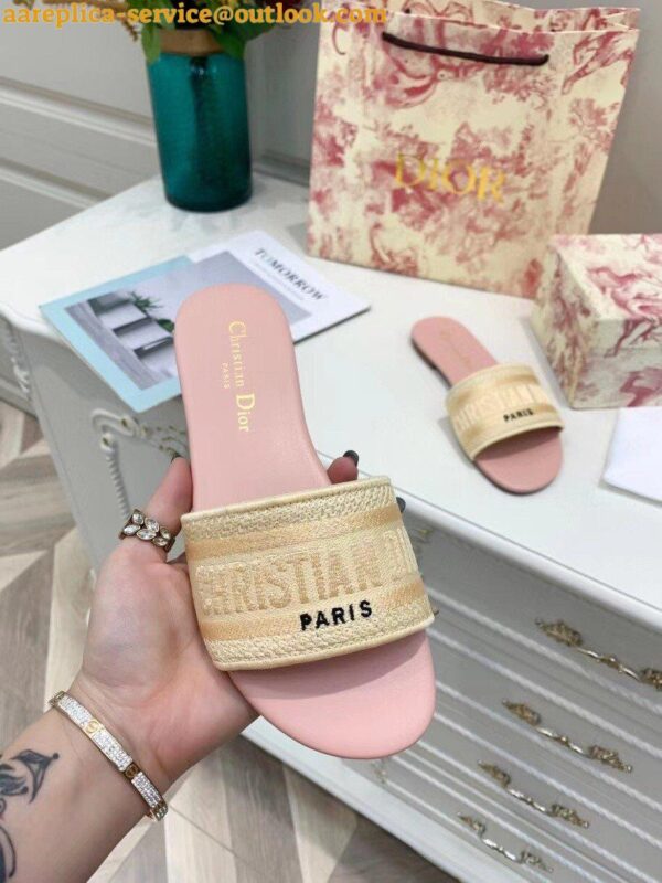 Replica Dior Dway Slides In Gold-Tone Metallic Thread Embroidered Cotton 10