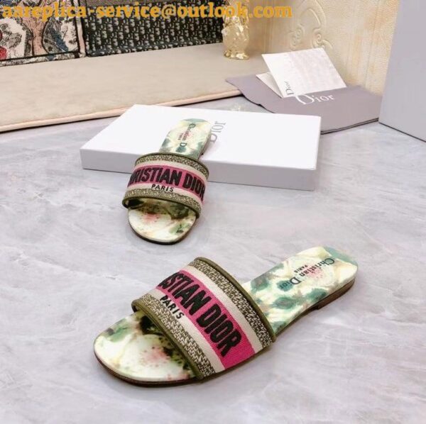 Replica Dior Dway Slides In Green Kaleidiorscopic Embroidered Cotton 5