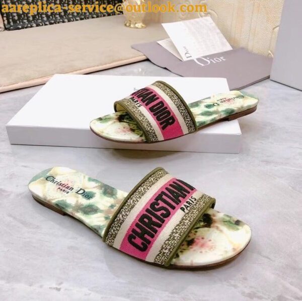 Replica Dior Dway Slides In Green Kaleidiorscopic Embroidered Cotton 7