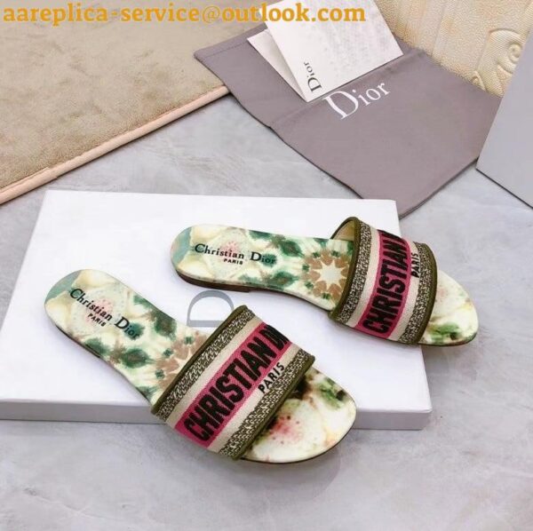 Replica Dior Dway Slides In Green Kaleidiorscopic Embroidered Cotton 8