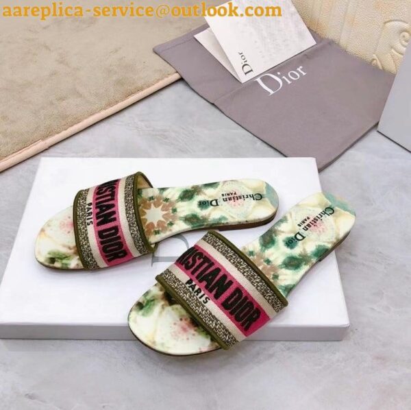 Replica Dior Dway Slides In Green Kaleidiorscopic Embroidered Cotton 9