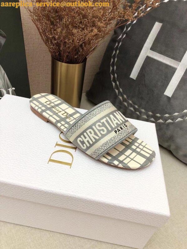 Replica Dior Dway Slides In Grey Check'n'Dior Embroidered Cotton 5