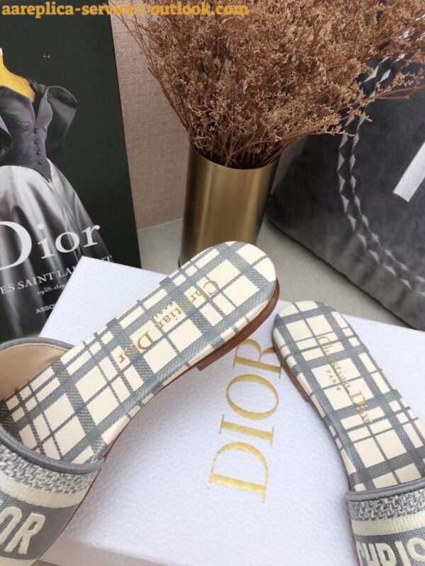 Replica Dior Dway Slides In Grey Check'n'Dior Embroidered Cotton 9