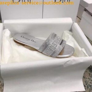 Replica Dior Dway Slides In Grey Metallic Thread Embroidery and Strass