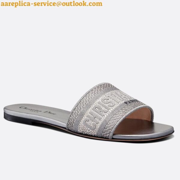 Replica Dior Dway Slides In Grey Metallic Thread Embroidery and Strass 5