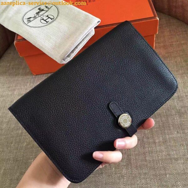 Replica Hermes Dogon Duo Wallet in Black Clemence Leather 2