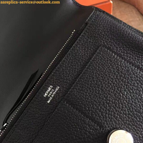 Replica Hermes Dogon Duo Wallet in Black Clemence Leather 4