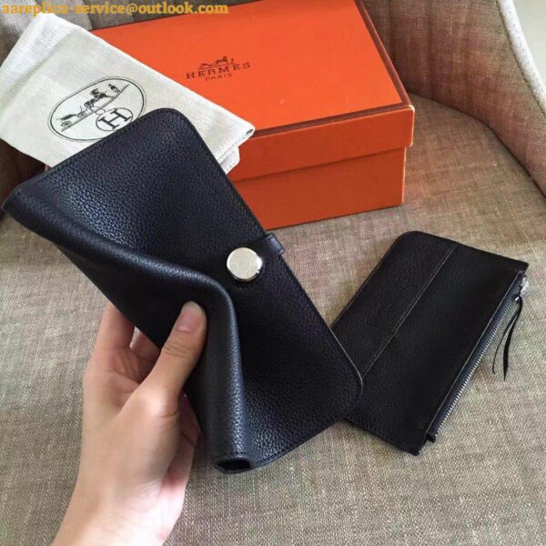 Replica Hermes Dogon Duo Wallet in Black Clemence Leather 8