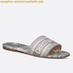 Replica Dior Dway Slides In Grey Toile de Jouy Embroidered Cotton