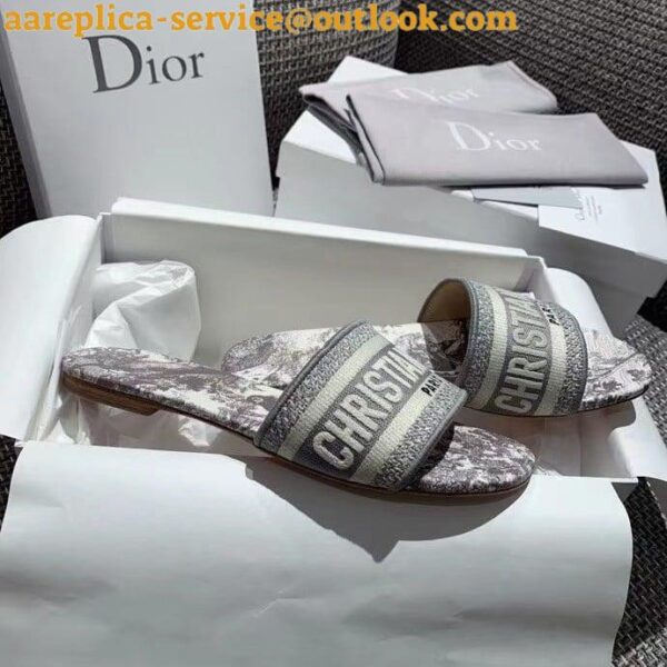 Replica Dior Dway Slides In Grey Toile de Jouy Embroidered Cotton 7