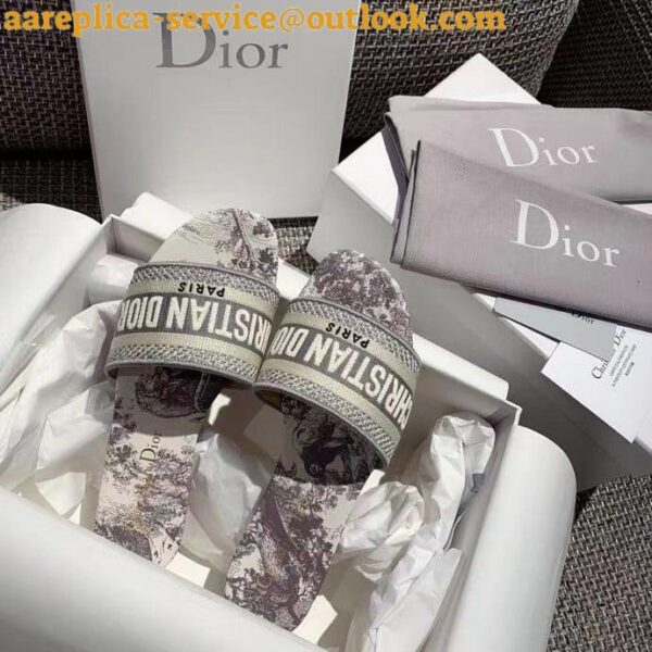 Replica Dior Dway Slides In Grey Toile de Jouy Embroidered Cotton 9