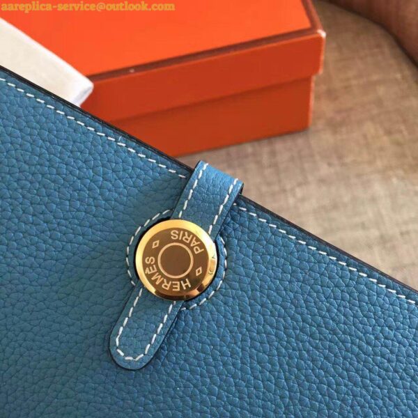 Replica Hermes Dogon Duo Wallet in Blue Jean Clemence Leather 4