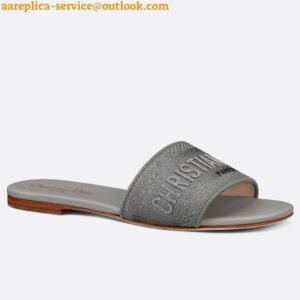 Replica Dior Dway Slides In Grey-Tone Embroidered Metallic Fabric