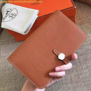 Replica Hermes Dogon Duo Wallet in Gold Clemence Leather