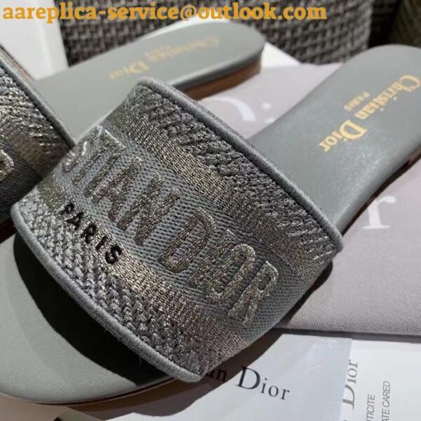 Replica Dior Dway Slides In Grey-Tone Embroidered Metallic Fabric 7