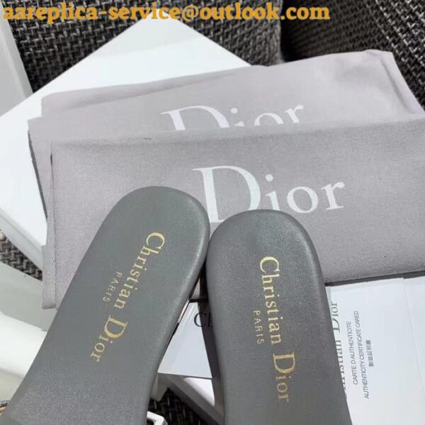 Replica Dior Dway Slides In Grey-Tone Embroidered Metallic Fabric 10