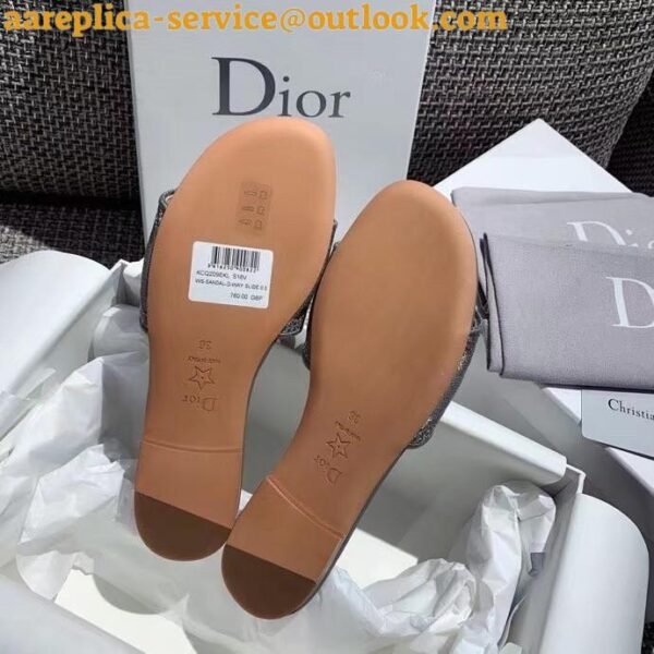 Replica Dior Dway Slides In Grey-Tone Embroidered Metallic Fabric 11