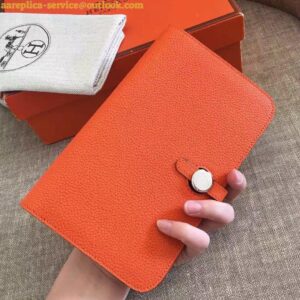 Replica Hermes Dogon Duo Wallet in Orange Clemence Leather