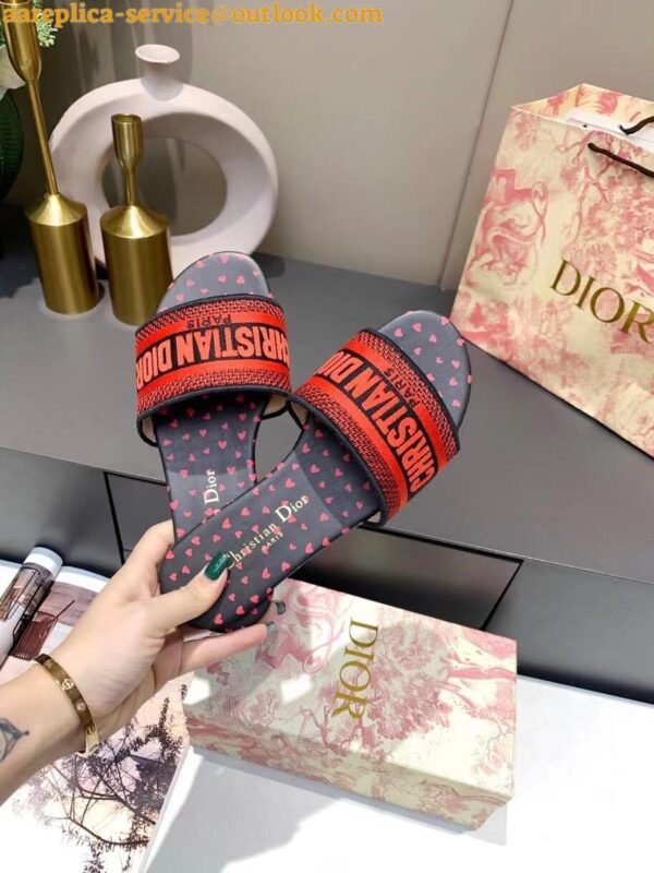 Replica Dior Dway Slides In Hearts I Love Paris Embroidered Cotton 7