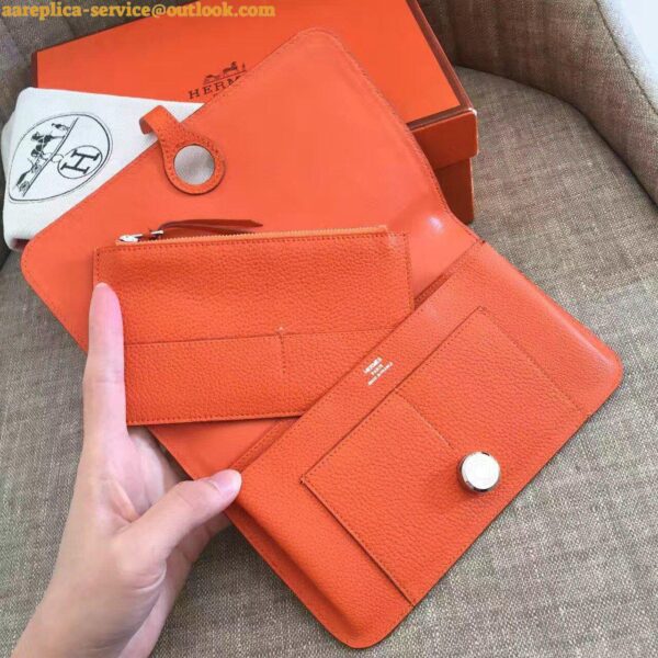 Replica Hermes Dogon Duo Wallet in Orange Clemence Leather 6