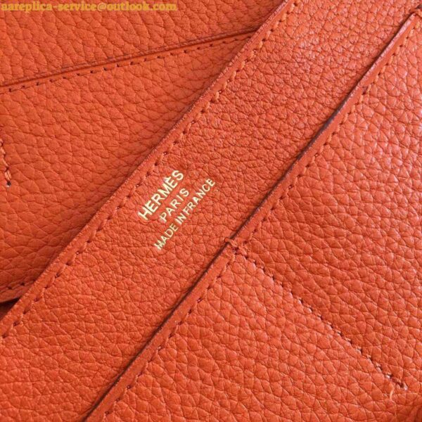 Replica Hermes Dogon Duo Wallet in Orange Clemence Leather 10