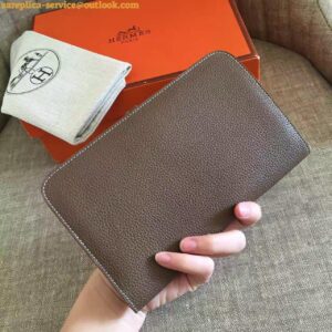 Replica Hermes Dogon Duo Wallet in Taupe Clemence Leather