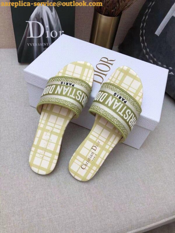 Replica Dior Dway Slides In Lemon Check'n'Dior Embroidered Cotton 7