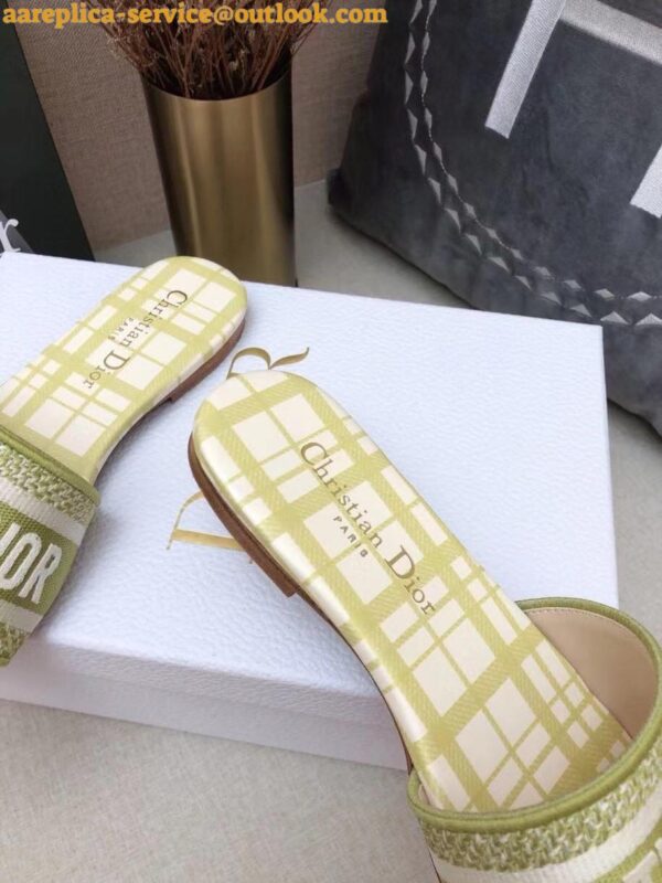 Replica Dior Dway Slides In Lemon Check'n'Dior Embroidered Cotton 8