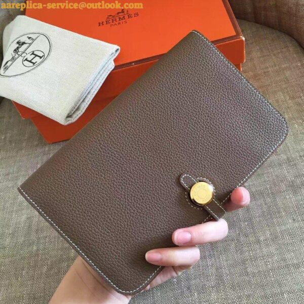 Replica Hermes Dogon Duo Wallet in Taupe Clemence Leather 4