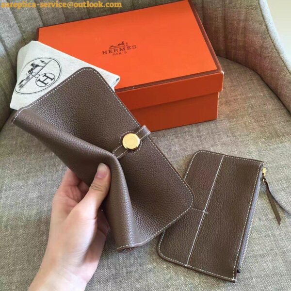 Replica Hermes Dogon Duo Wallet in Taupe Clemence Leather 6