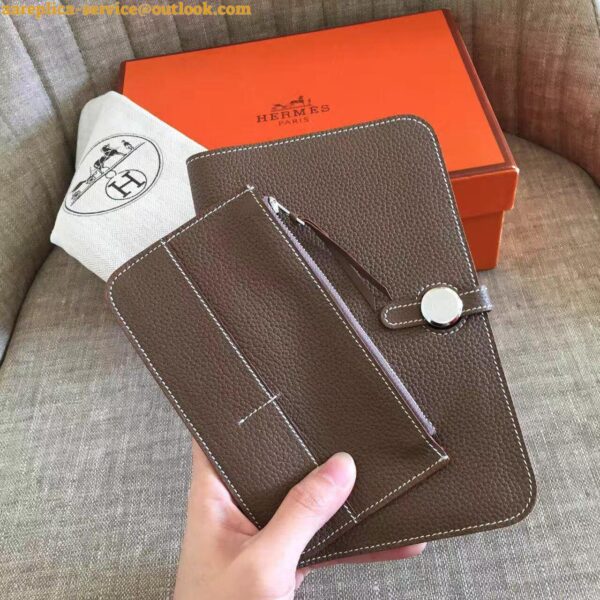 Replica Hermes Dogon Duo Wallet in Taupe Clemence Leather 10