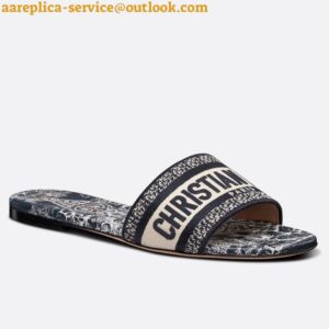 Replica Dior Dway Slides In Navy Around the World Stella Embroidered Cotton