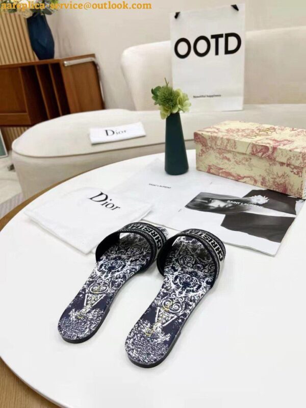 Replica Dior Dway Slides In Navy Around the World Stella Embroidered Cotton 5