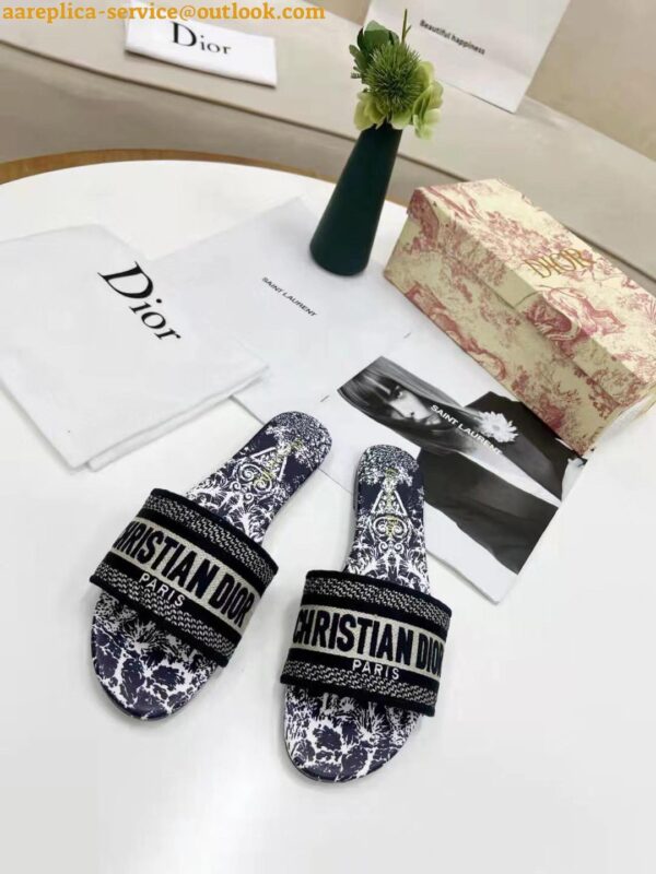 Replica Dior Dway Slides In Navy Around the World Stella Embroidered Cotton 7