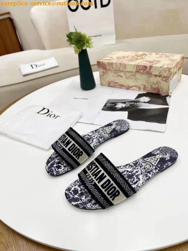 Replica Dior Dway Slides In Navy Around the World Stella Embroidered Cotton 10