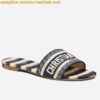 Replica Dior Dway Slides In Ocean Blue D-Stripes Embroidered Cotton 2