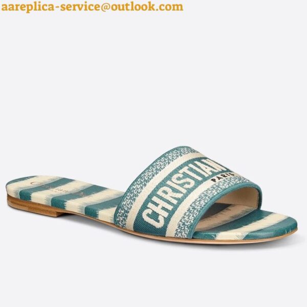 Replica Dior Dway Slides In Ocean Blue D-Stripes Embroidered Cotton 6