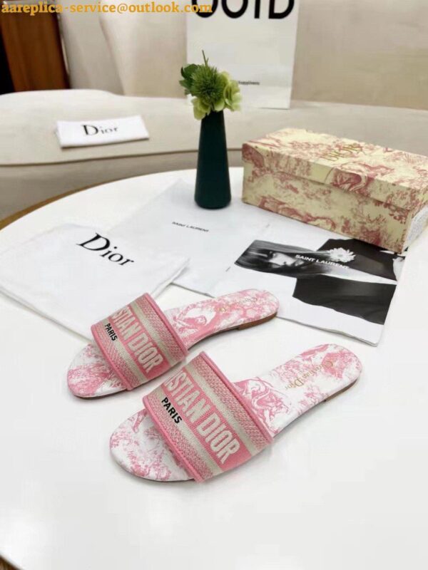 Replica Dior Dway Slides In Peony Pink Toile de Jouy Embroidered Cotton 5