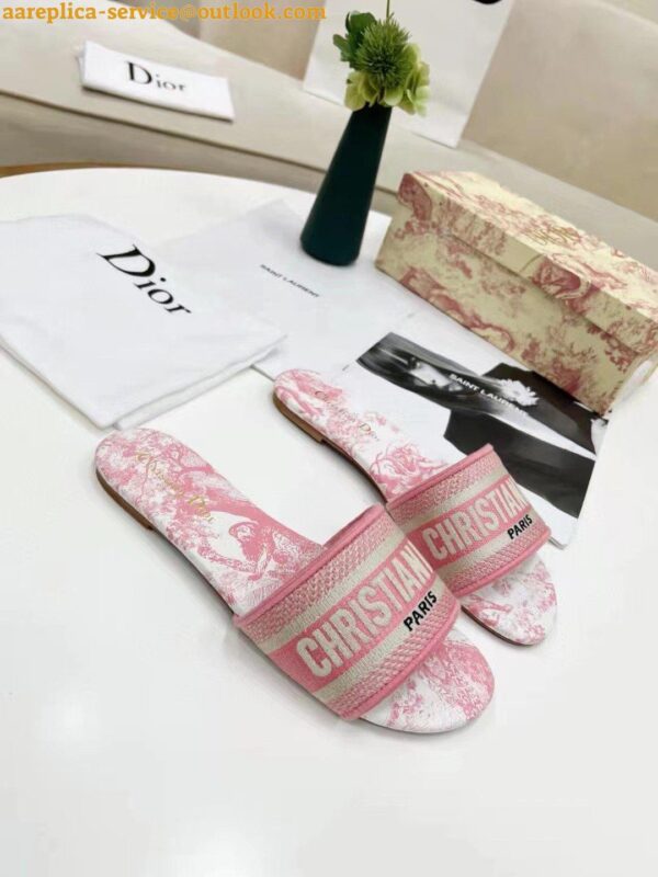 Replica Dior Dway Slides In Peony Pink Toile de Jouy Embroidered Cotton 6