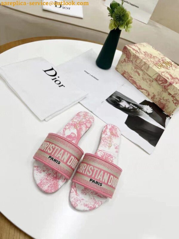 Replica Dior Dway Slides In Peony Pink Toile de Jouy Embroidered Cotton 8