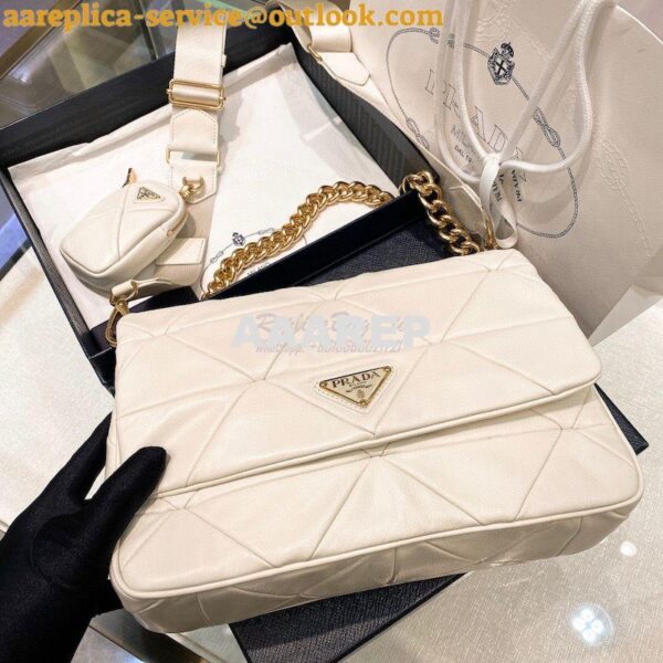 Replica Prada Medium System Nappa Leather Patchwork Bag 1BD291 White 5